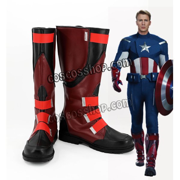 画像1: アベンジャーズ Marvel's The Avengers スティーブ・ロジャース キャプテン・アメリカ風 コスプレ靴 ブーツ (1)